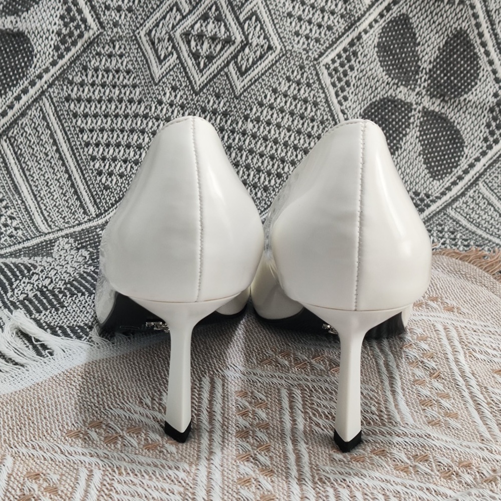 Prada White Pointed Patent Leather Pumps - Picture 7 of 9